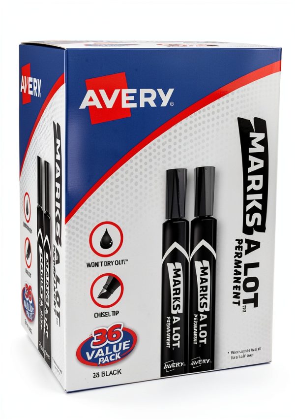 AVERY Marks-A-Lot Large Desk-Style Chisel Tip, Value Pack 36 Black Permanent Markers are perfect for signs and posters (98206)-0