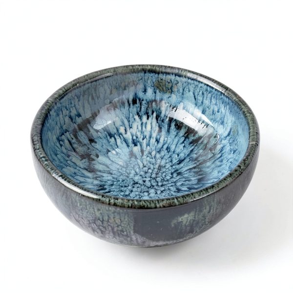 Matcha Tea Bowl Tenmoku Flower Glaze 12.17oz Porcelain Chawan by-1