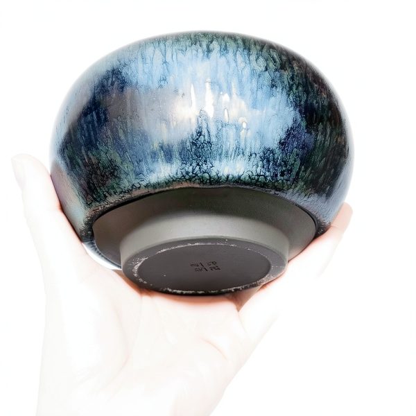 Matcha Tea Bowl Tenmoku Flower Glaze 12.17oz Porcelain Chawan by-5