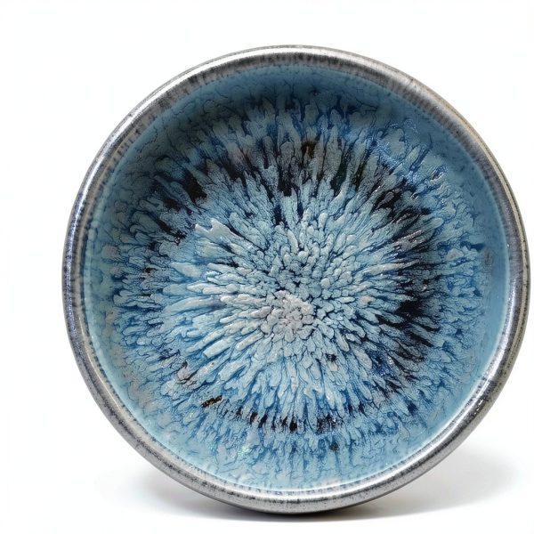 Matcha Tea Bowl Tenmoku Flower Glaze 12.17oz Porcelain Chawan by-3