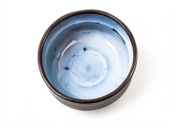 Minoribo Japanese Ceramic Matcha Bowl Black & Light Blue YHT005-5