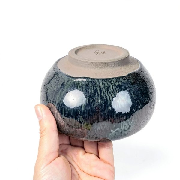 Matcha Tea Bowl Tenmoku Flower Glaze 12.17oz Porcelain Chawan by-4