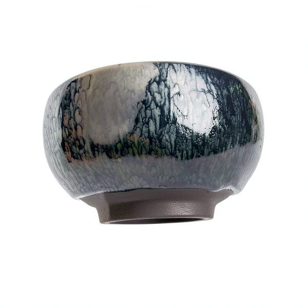 Matcha Tea Bowl Tenmoku Flower Glaze 12.17oz Porcelain Chawan by-2