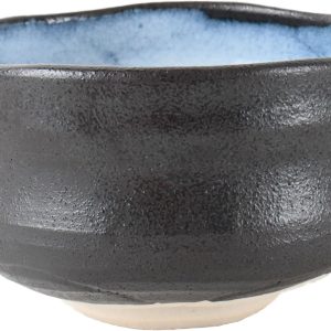 Minoribo Japanese Ceramic Matcha Bowl Black & Light Blue YHT005-0