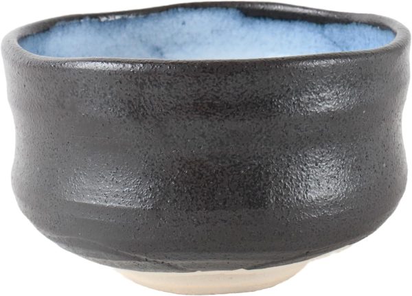 Minoribo Japanese Ceramic Matcha Bowl Black & Light Blue YHT005-0