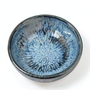 Matcha Tea Bowl Tenmoku Flower Glaze 12.17oz Porcelain Chawan by-0