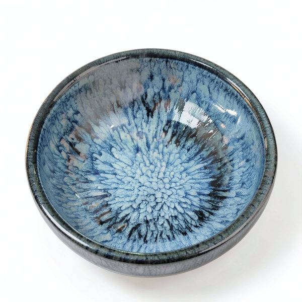Matcha Tea Bowl Tenmoku Flower Glaze 12.17oz Porcelain Chawan by-0
